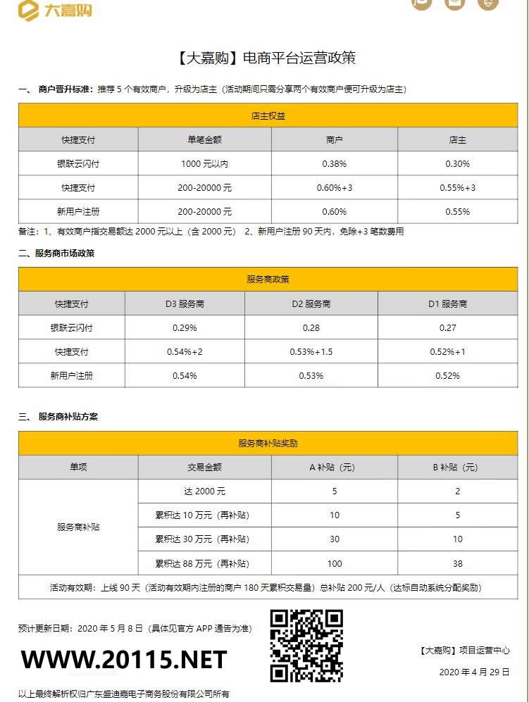 【大嘉购】电商平台运营政策